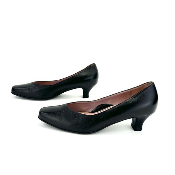 BeautiFeel Kitten Heel Pump Size 7.5 Black Leather Cushioned Antislip Almond Toe - Picture 3 of 16